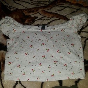 Cherry Off The Shoulder Crop Top